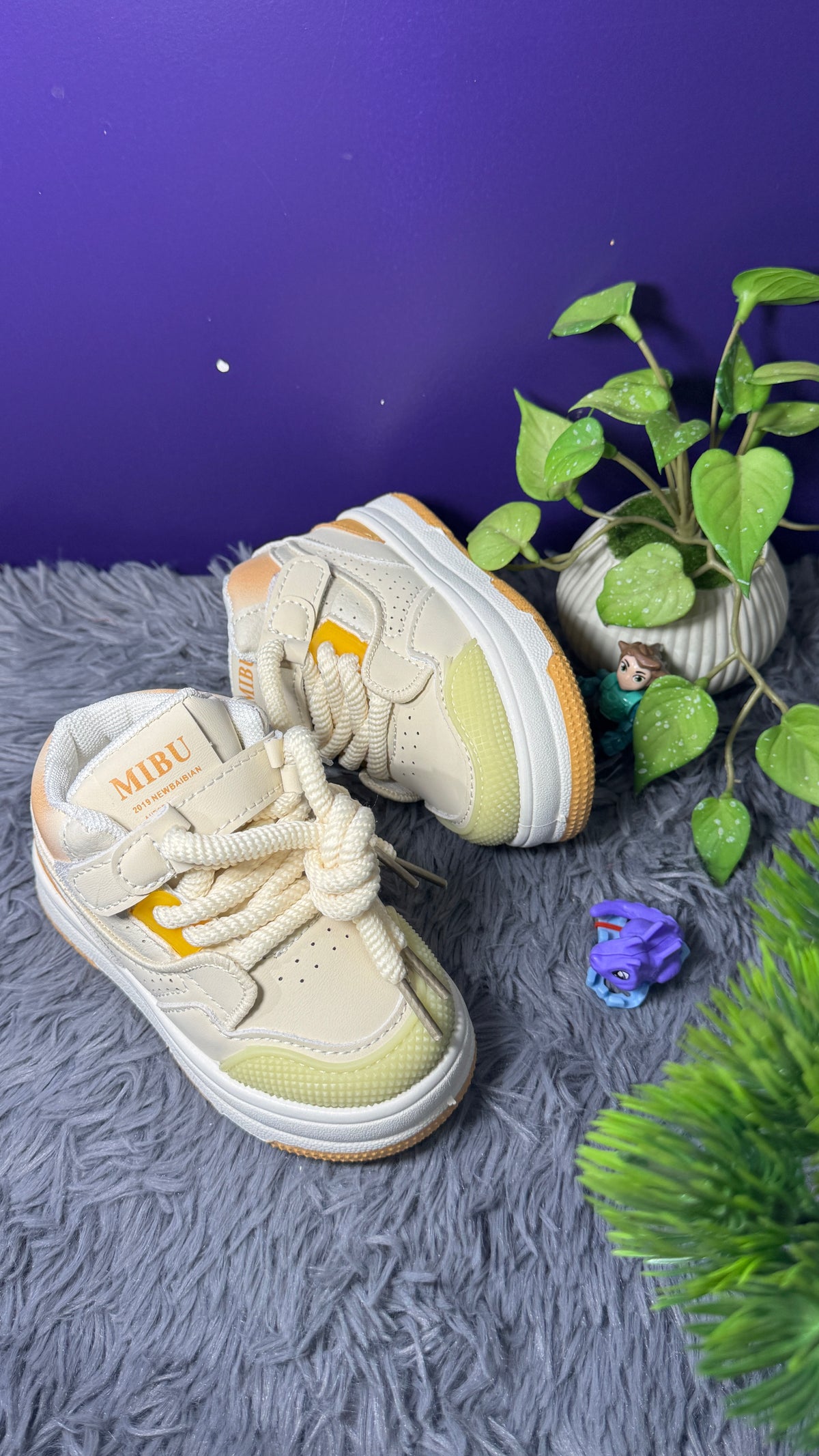 1-7 Years Children's Winter Casual Sneakers Soft-Soled Baby Shoes-Cream+Yellow