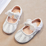 2-9 Years Spring Girls’ Princess Flats with Rhinestone & Mesh Bow Design-Silver