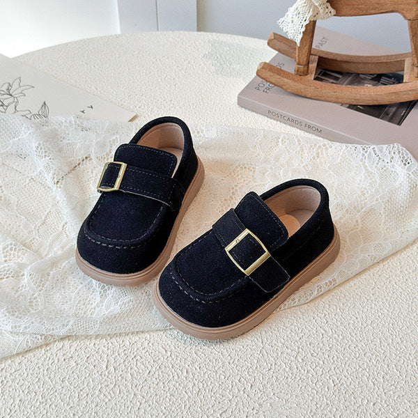1-6 Years Baby Boy Loafers | Soft Sole Thick Sole Belt Buckle Casual Shoes Black
